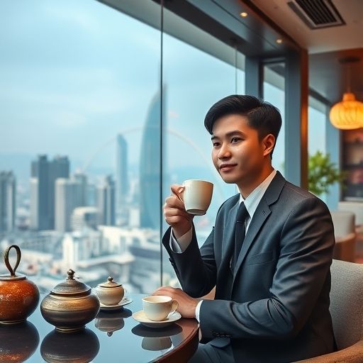 年轻人在高端茶肆