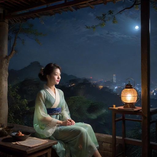 夜晚珠江边茶肆的浪漫氛围