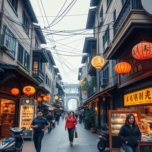 广州老城区茶肆街景