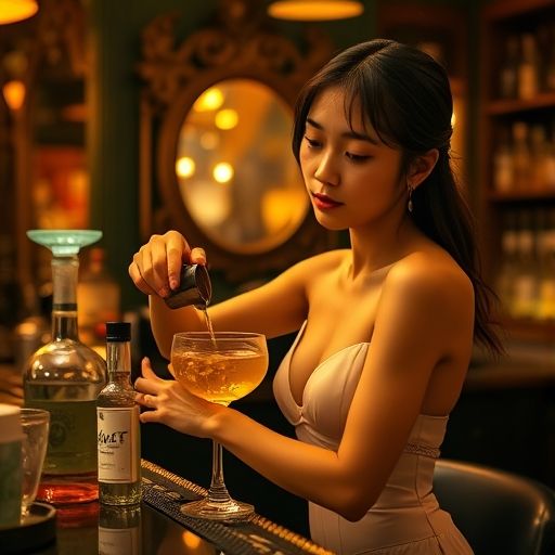 调酒师展现夜生活的精致氛围