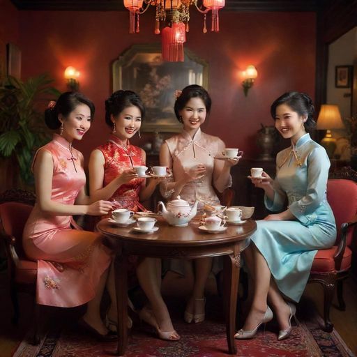 多人围坐享受茶艺的欢乐画面