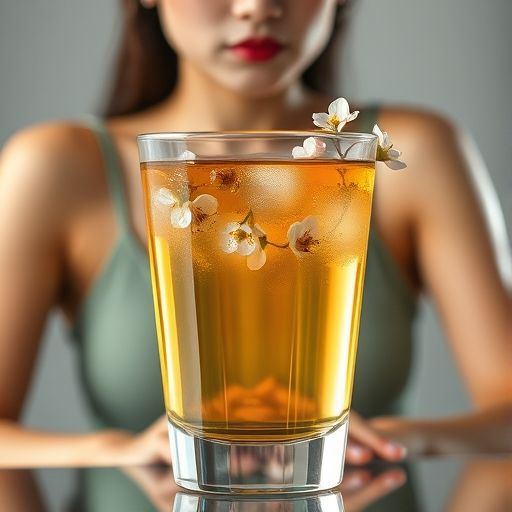 茶酒杯中桂花漂浮，视觉清新