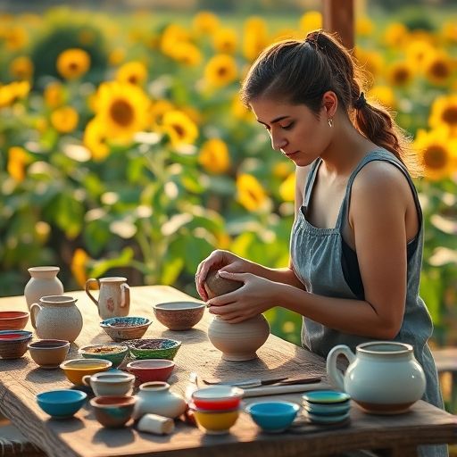 游客在葵花浦参与陶瓷制作