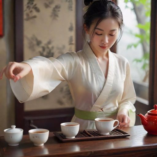 茶艺师与顾客互动的温馨画面