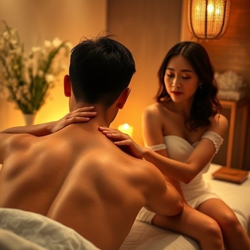 男士享受背部深度按摩