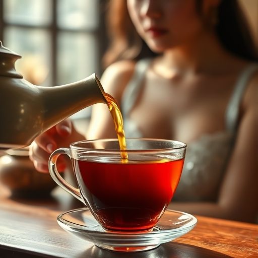 茶汤缓缓流入杯中的画面