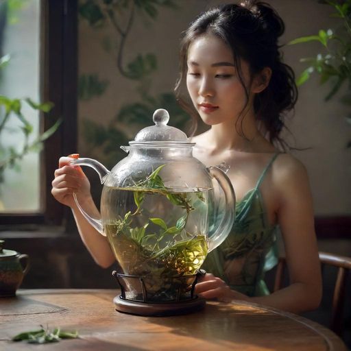 茶叶在热水中的灵动姿态