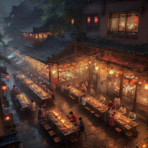 烧烤店里群友聚会的热闹场景