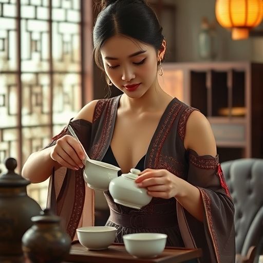 茶艺师熟练冲泡工夫茶的双手