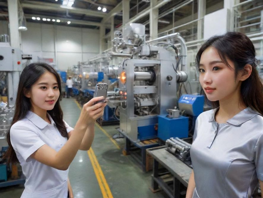 一台高科技的智能铝屑压块机正在现代化工厂的生产线上高效运行，展现出工业自动化之美。