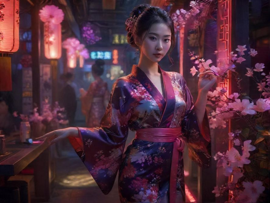 城市夜场会所的霓虹灯光与现代装修