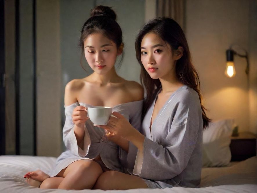 一位年轻女子正在品尝新茶的特写镜头，面容清新唯美，茶杯边缘升腾着淡淡的茶香，背景虚化。