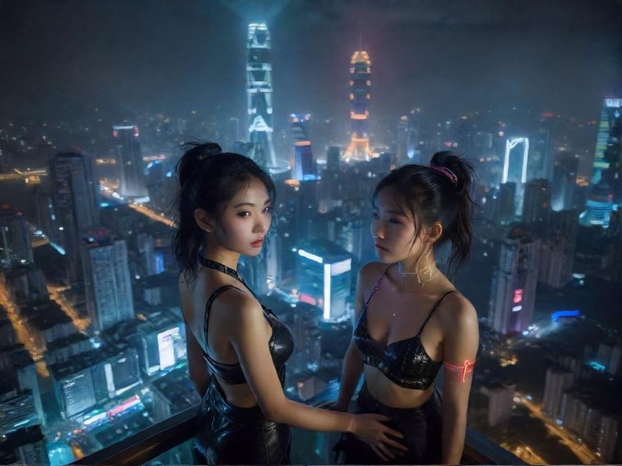 深圳璀璨夜景，高楼林立，车水马龙，充满活力。
