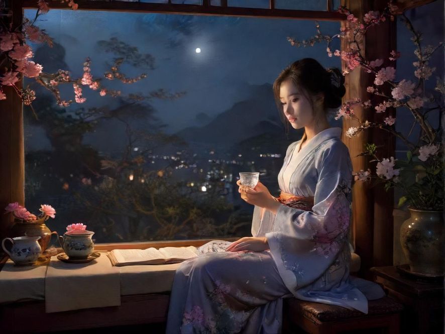 深圳茶室花园夜景氛围图