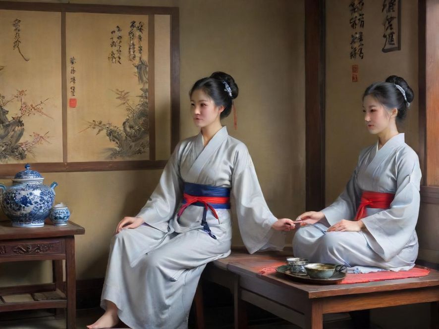一个充满中式韵味的茶馆内部，营造出放松的氛围