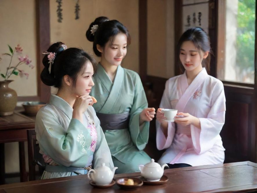 亚洲女性在会所休息区交流