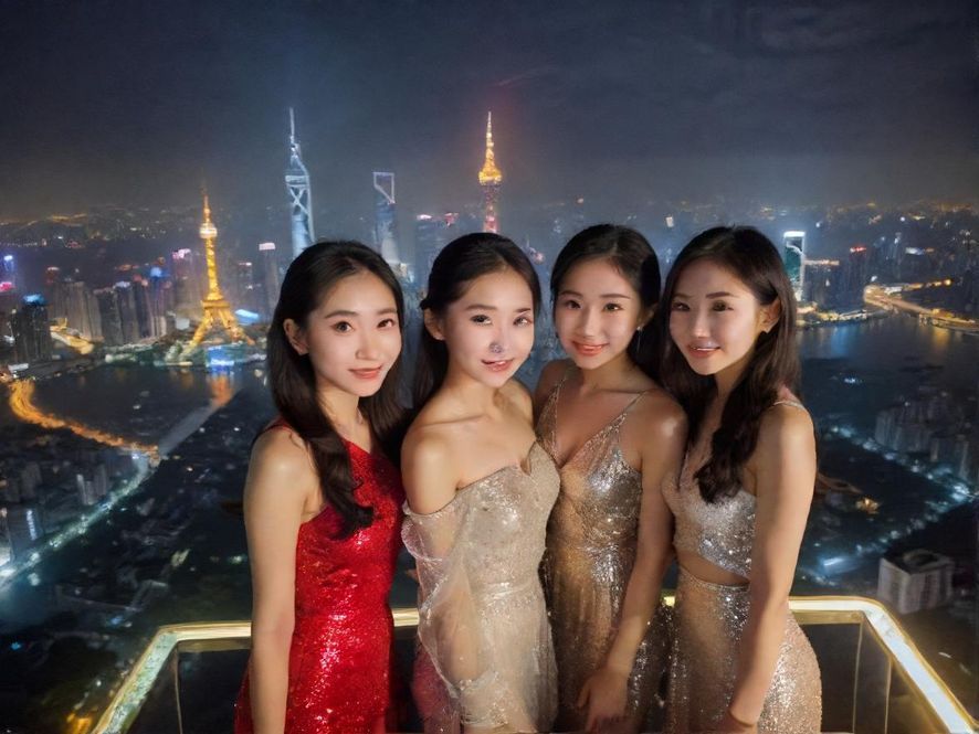 广州的璀璨夜景，高楼林立，灯火辉煌，暗示着都市生活的光鲜与压力